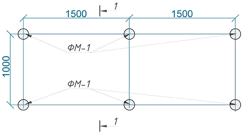 План-схема монолитных фундаментов ФМ-1