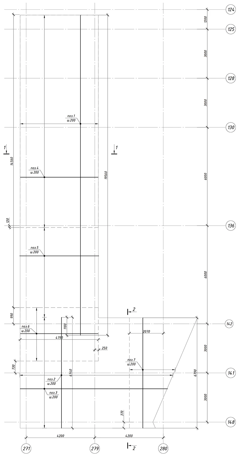 Схема армирования фоновой арматурой и зон усиления по нижней грани ж/б плиты покрытияна отм -3.500